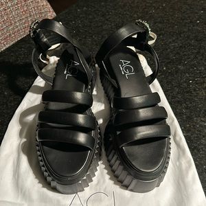 AGL chunky black sandals with rhinestone buckle, brand new, dust bag